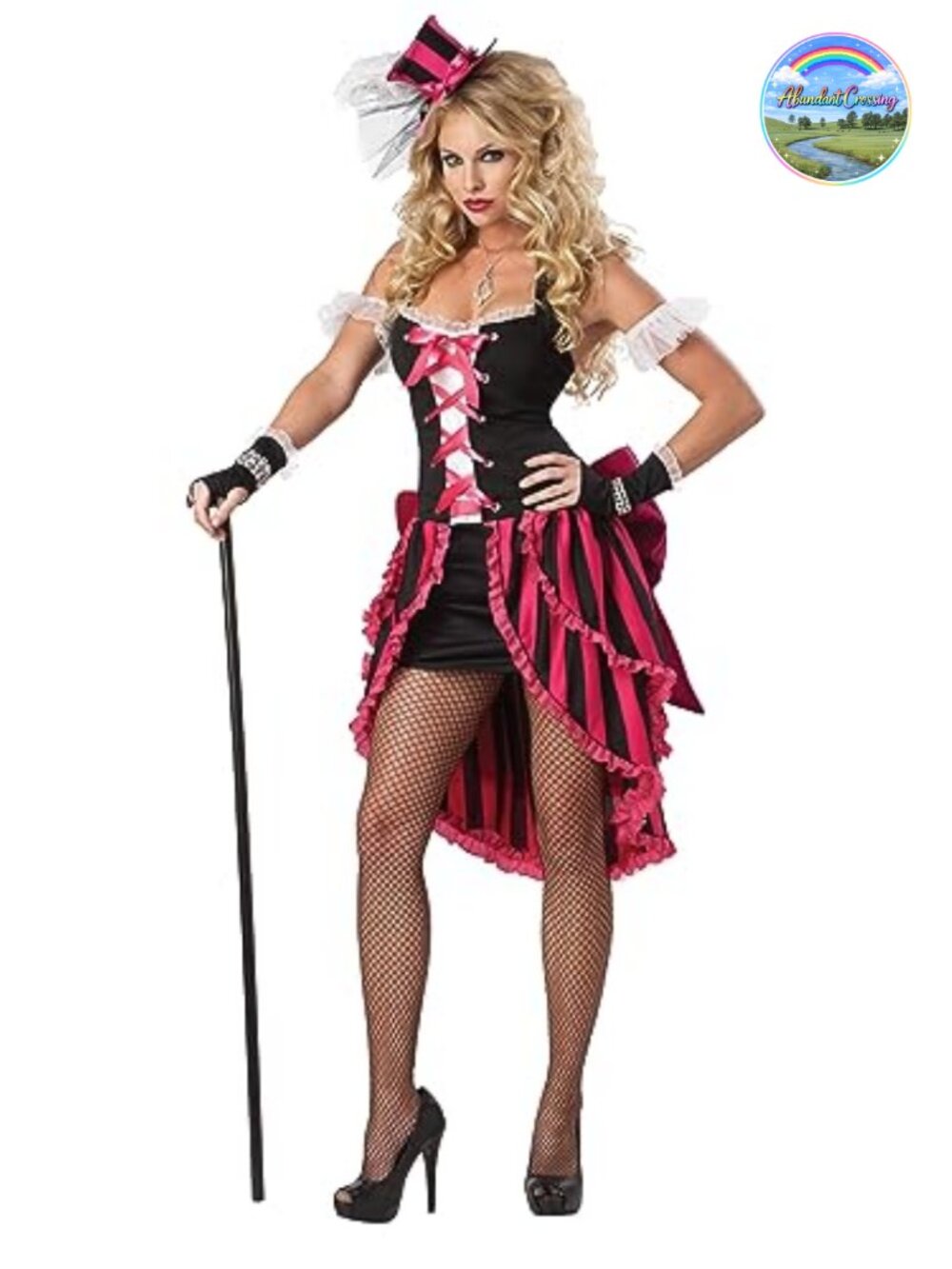 Parisian Showgirl Costume Set with Feathered Hat and Gloves